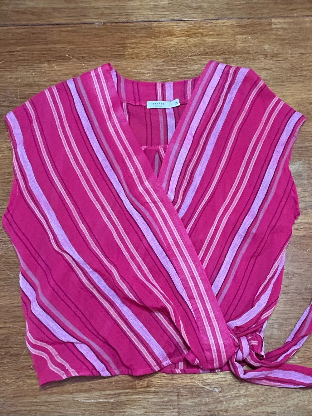 Francesca's Striped Wrap Blouse in Pink & Purple Large